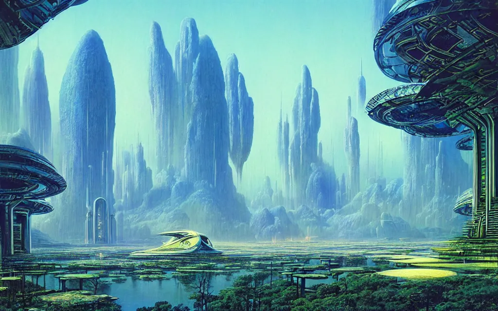 Image similar to a scifi utopian temple, future perfect, award winning digital by bruce pennington art