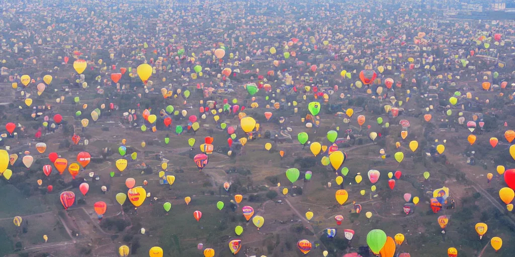 Prompt: an entire city made of baloons