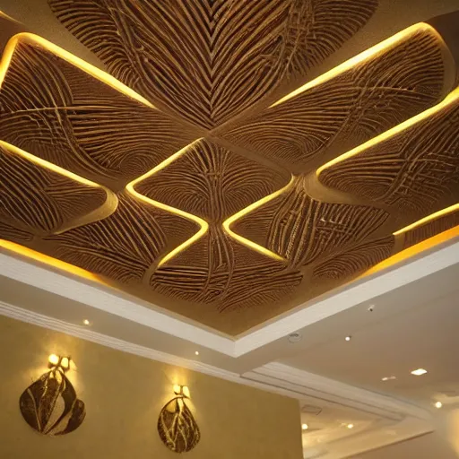 Image similar to a beautiful custom organic ceiling design, embossed, elegant, low profile