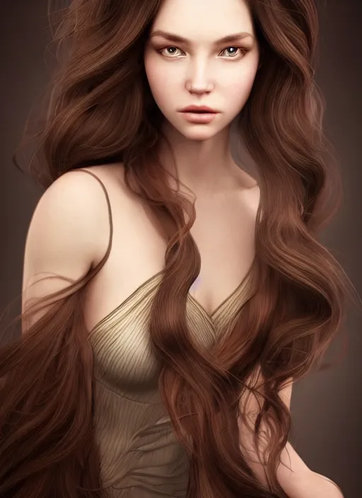 Image similar to a gorgeous female with long brown hair, photo by tim walker, realistic, full body shot, wide angle, sharp focus, 8 k high definition, insanely detailed, intricate, elegant, art by stanley lau and artgerm, floating embers