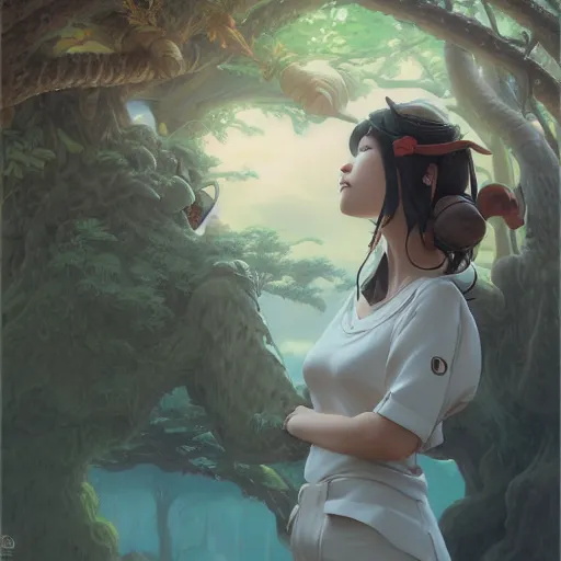 Image similar to portrait of a totoro woman, detailed, centered, digital painting, artstation, concept art, studio ghibli, donato giancola, Joseph Christian Leyendecker, WLOP, Boris Vallejo, Breathtaking, 8k resolution, extremely detailed, beautiful, establishing shot, artistic, hyperrealistic, beautiful face, octane render