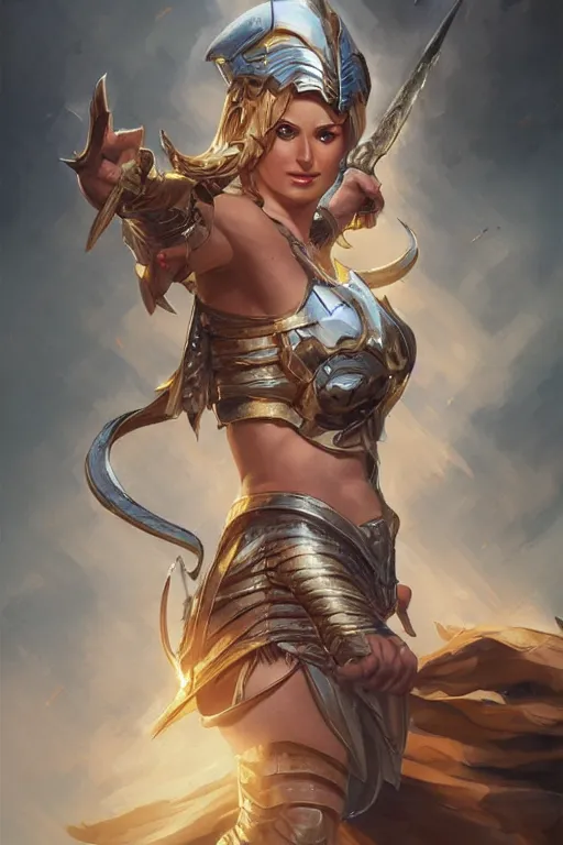 Image similar to amazon valkyrie athena, d & d, fantasy, portrait, highly detailed, headshot, digital painting, trending on artstation, concept art, sharp focus, illustration, art by artgerm and greg rutkowski and magali villeneuve