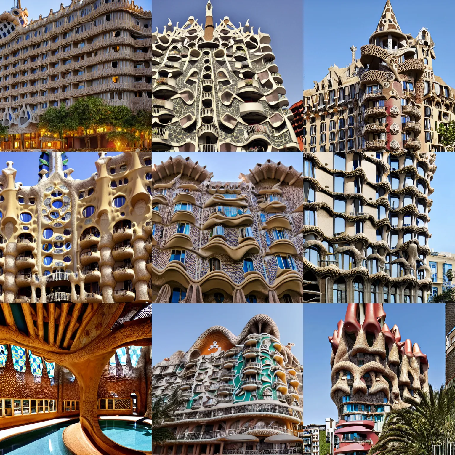 Prompt: a hotel, designed by antoni gaudi