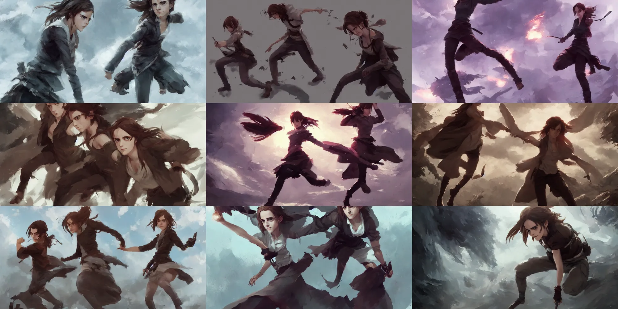 Prompt: emma watson anime action poses greg rutkowski