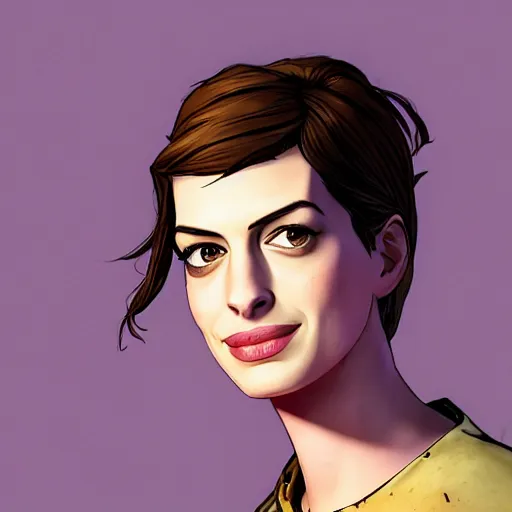 Image similar to anne hathaway portrait, borderlands, tales from the borderlands, the wolf among us, comic, cinematic lighting, studio quality, 8 k