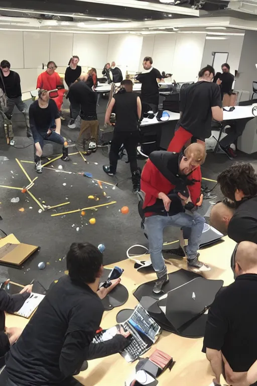 Prompt: big game development team uncoordinated work in a chaos, unreal engine