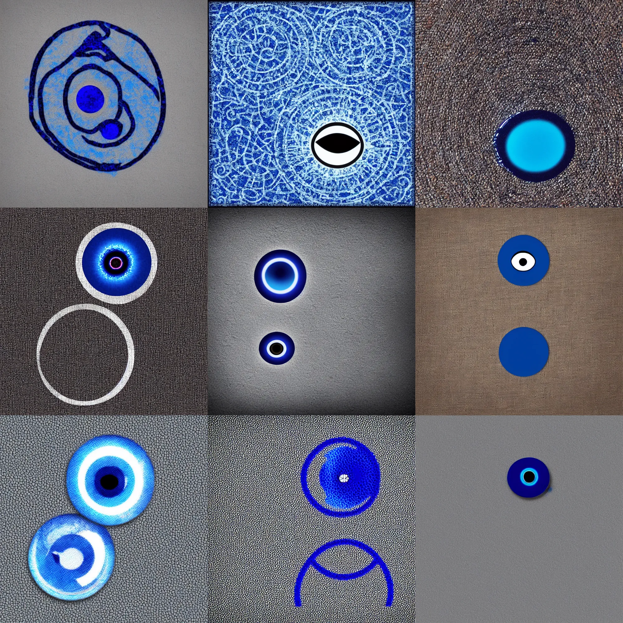 Prompt: simple blue digital art emblem of an evil eye charm