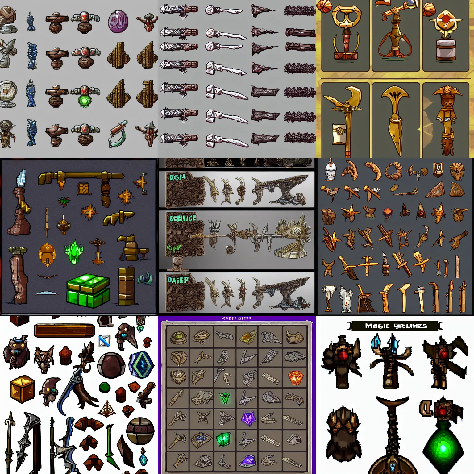 Image similar to game rpg spritesheet of magic weapons artifacts