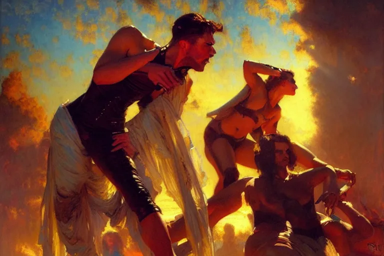 Prompt: synthwave, painting by gaston bussiere, craig mullins, j. c. leyendecker, tom of finland