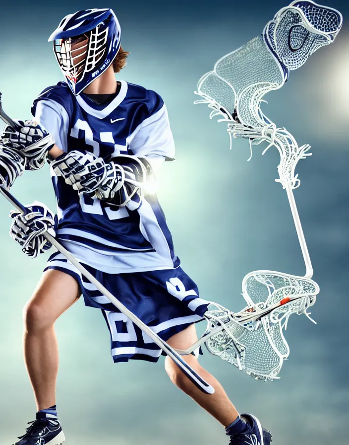 Image similar to closeup portrait of very beautiful cute male lacrosse player in a penn state stadium, glamour pose, particle effects, backlit, highly detailed, soft ambient lighting, sharp focus, rule of thirds, artgerm, wlop, arney freytag, rossdraws, frank frazetta, andrei riabovitchev, hd, octane, 4 k