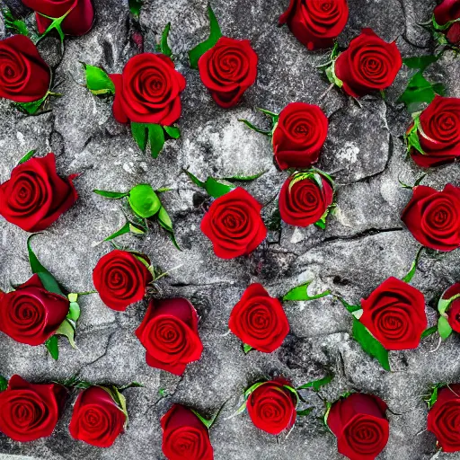 Image similar to red roses, black rocks, photography