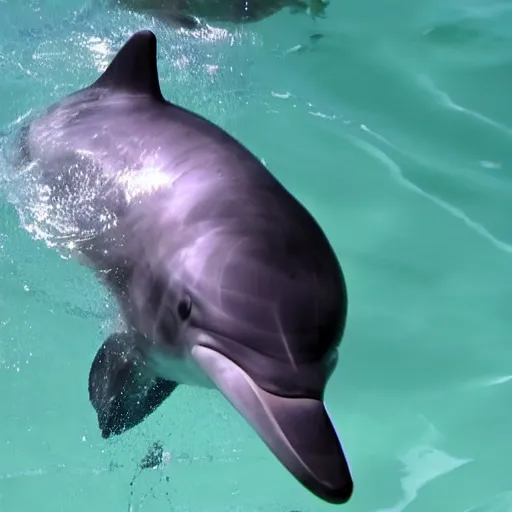 Prompt: Bottlenose dolphin in water tank, dolphin senator, dolphin speaking before Congress, C-SPAN footage