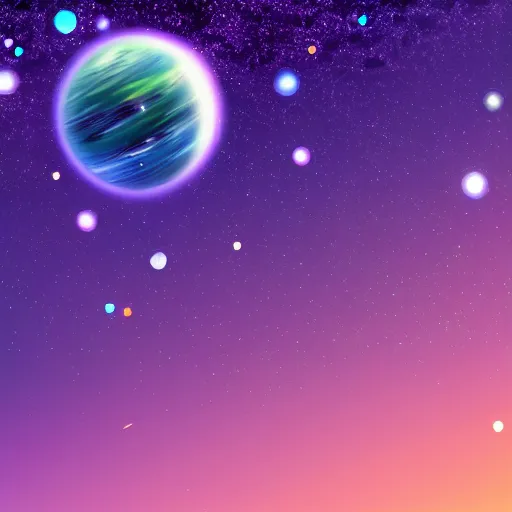 Image similar to anime style hd wallpaper of outer space horizon, glittering stars scattered about, lilac colors