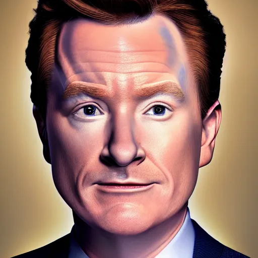 Image similar to photo portrait of the lovechild of conan o'brien, stephen colbert, jimmy kimmel, jimmy fallon, and seth meyers, realistic, hyperrealistic, 8 k resolution, hd quality, very detailed, highly detailed, intricate details, real life, real world, trending on artstation, digital art, really realistic, very realistic, headshot, head in frame, photograph, portrait