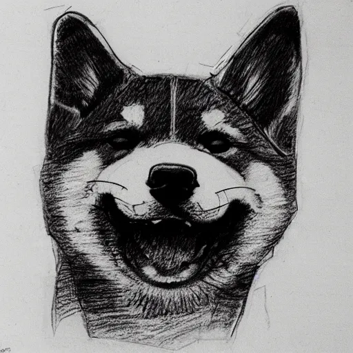 Image similar to pen sketch of a shiba inu as the terminator