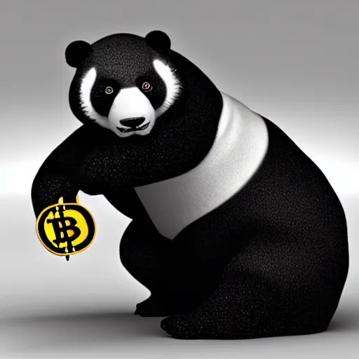 Prompt: “ super detailed 3 d model of a cyborg panda holding a bitcoin ”