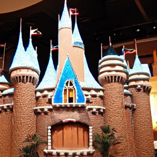 Prompt: disney world castle as a life size gingerbread house.