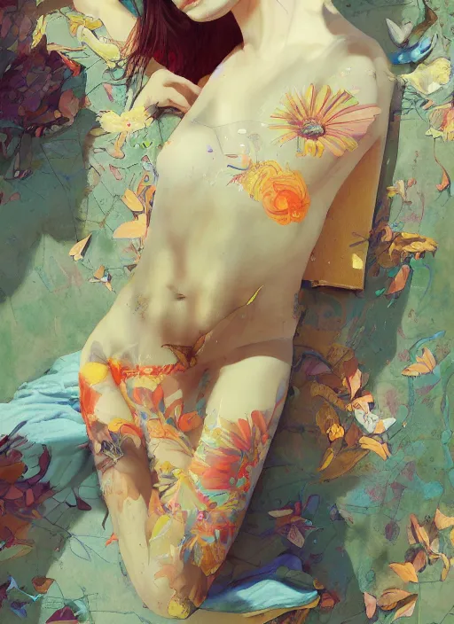 Prompt: beautiful relaxing summer day, by Kenne Gregoire, James Jean, Tran Nguyen, WLOP, Jakub Rebelka. trending on Artstation, 8k, masterpiece, chill summer, graffiti paint, fine detail, full of color, intricate detail, golden ratio illustration