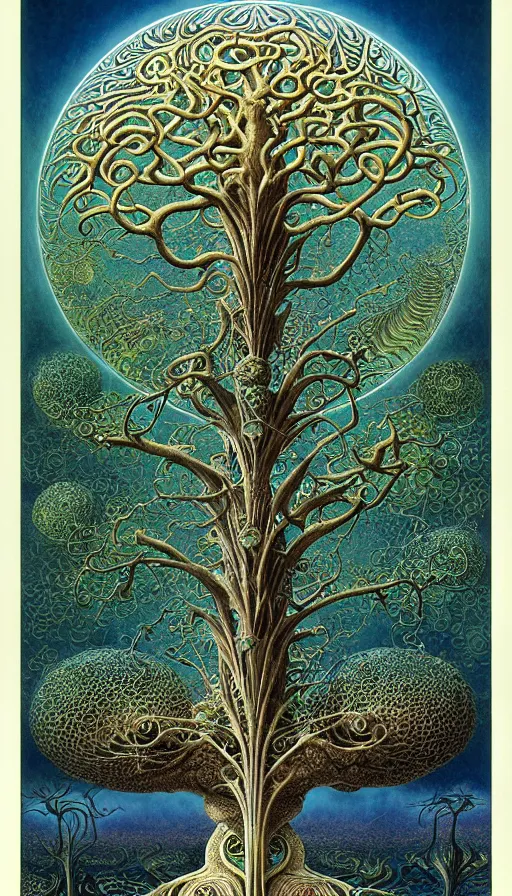 Image similar to tree of life by roger dean and andrew ferez, art forms of nature by ernst haeckel, divine chaos engine, symbolist, visionary, art nouveau, botanical fractal structures, organic, detailed, realistic, surreality