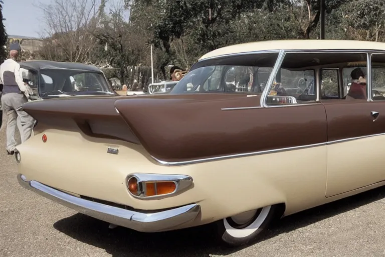 Prompt: a 1960s hatchback car, brown