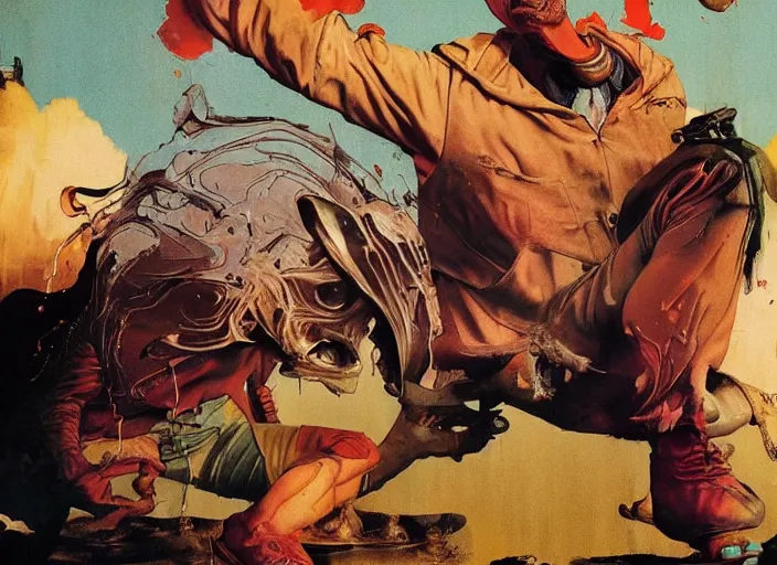 Prompt: a still from the tv series tiger king by francis bacon, surreal, norman rockwell and james jean, greg hildebrandt, and mark brooks, triadic color scheme, by greg rutkowski, in the style of francis bacon and syd mead and edward hopper and norman rockwell and beksinski, dark surrealism, open ceiling