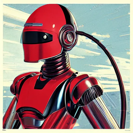 Image similar to self portrait of a humanoid ant with a helmet with pincers. Red and black body armor, digital art, realistic, ultradetailed, concept art in the style of Science Fiction. art by Syd Mead and Moebius, trending on artstation, devianart, cgsociety