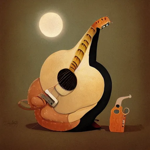 Image similar to cow playing a guitar, illustration by gediminas pranckevicius