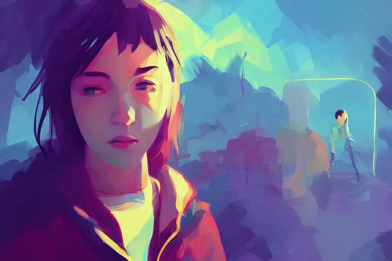 Image similar to a digital art of a selfie of max caulfield, youth, light effect, highly detailed, by anton fadeev