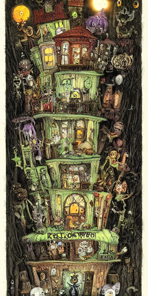 Image similar to a halloween scene by alexander jansson, joel fletcher, owen klatte, angie glocka, justin kohn, maurice sendak