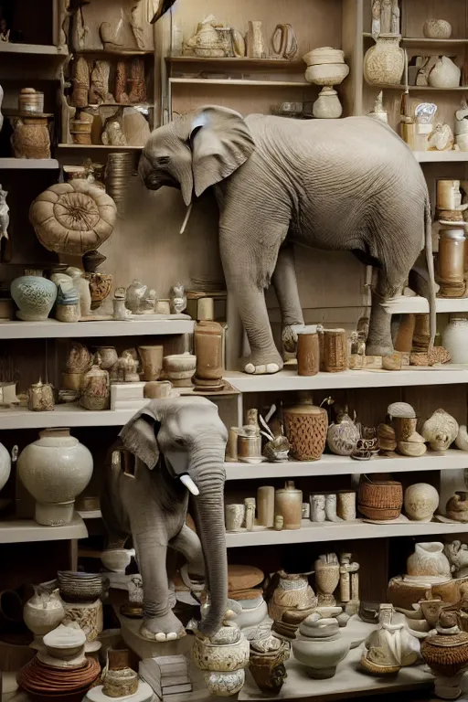 Image similar to photography of an elephant in a porcelain shop, cgsociety,