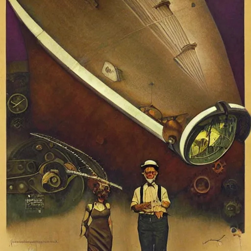 Image similar to A steampunk Zeppelin, art by Norman Rockwell