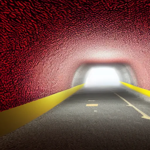 Prompt: we are inside tunnel of large artery tube with cell wall, small light yellow cholesterol cells clump on tunnel wall causing blockage, show also red corpuscles, emphasize flashing red warning lights background, haze, red shift, ultra high detail, realistic render, cinematic, octane render