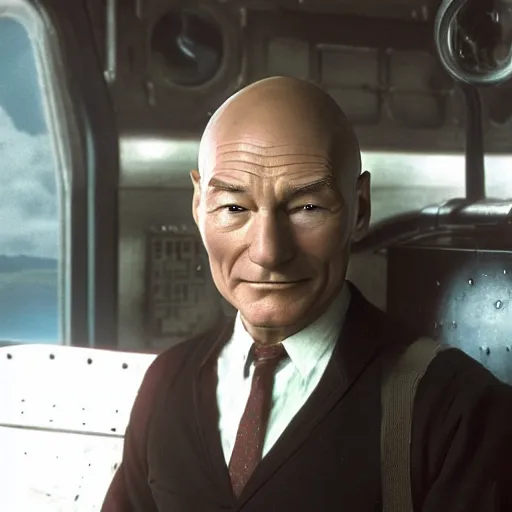 Prompt: patrick stewart as thomas the tank engine.