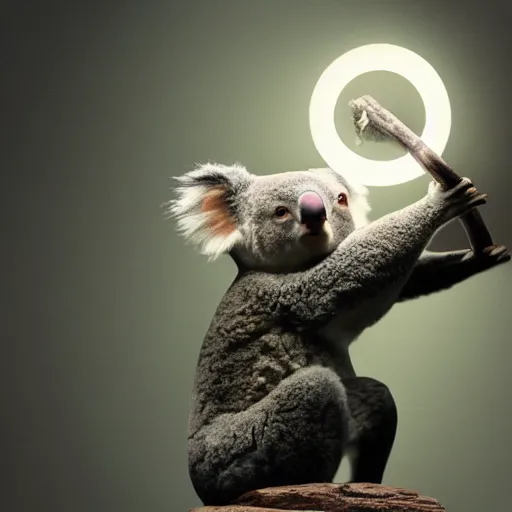 Image similar to koala as a god, weta hyperrealism cinematic lighting and composition