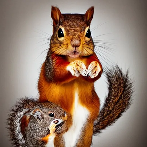 Prompt: studio photograph of squirrels from alternate universes, animal photography, cute, aww