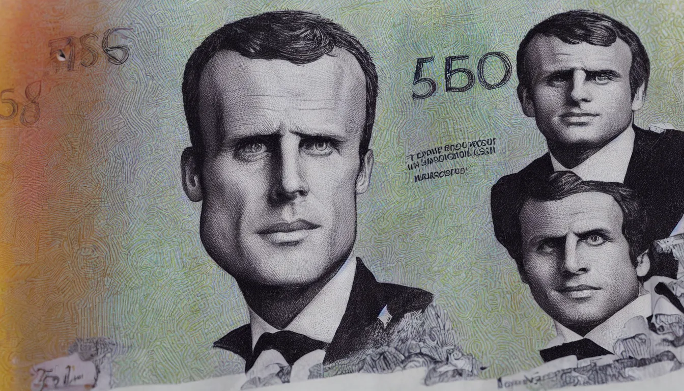 Image similar to Macron portrait on the 50 euro note, realistic, high detailed print