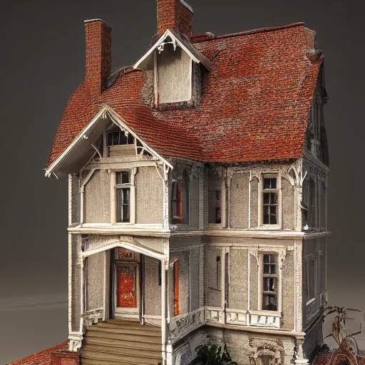 Prompt: photo of a Victorian dollhouse, outside view, extreme details, soft lighting, realistic octane render, 8k