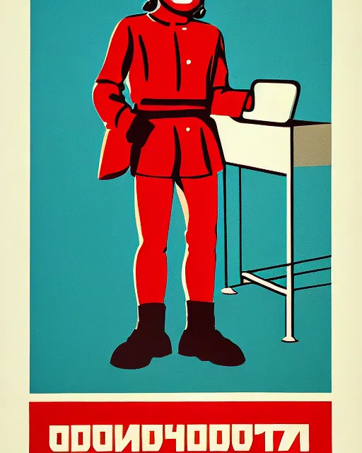 Prompt: Soviet Russia propaganda poster of a programer yelling at computer