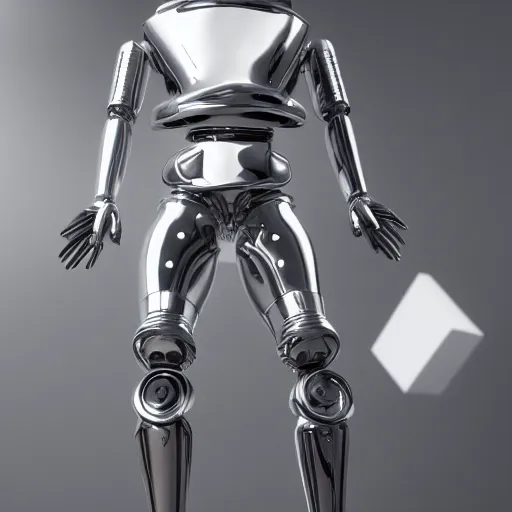 Prompt: Bauhaus designed humanoid with black rubber exterior and chrome accents, b3d, Houdini, Octane 8K render, far future, hyper detailed