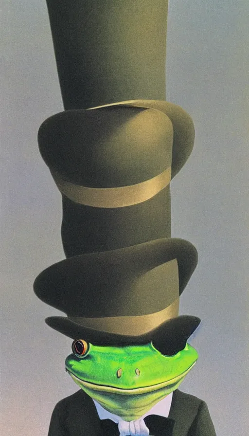 Image similar to frog wearing top hat by René Magritte, detailed, 4k