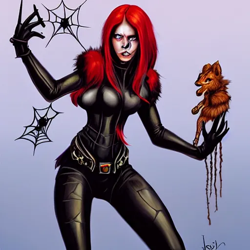 Prompt: female furry anthro fursona black widow with 8 spiderlegs on her back. The mood is weird and menacing. dungeons and dragons portrait. highly detailed, digital painting, artstation, concept art, sharp focus, illustration, art by Josh kirby and John romita jr and moebius