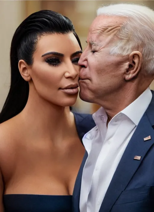 Image similar to film still of kim kardashian being kissed to sleep by joe biden, 8 k