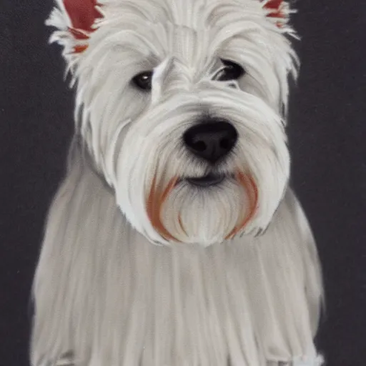 Image similar to west highland terrier, polaroid by Tarkowski, very realistic, highly detailed