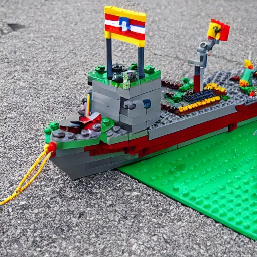 Prompt: kids playing with lego, d-day made of lego, warships, casualties, photo, soldiers -n 10