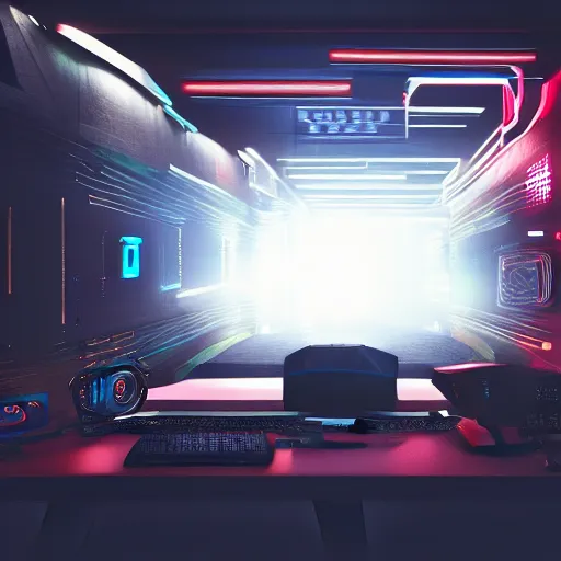 Image similar to a cyberpunk racing computer. Overpower, mat black metal, orange racing stripes, alienware, Beautiful dramatic dark moody tones and lighting, Ultra realistic details,cinematic atmosphere,studio lighting,shadows,dark background, Octane render,8K