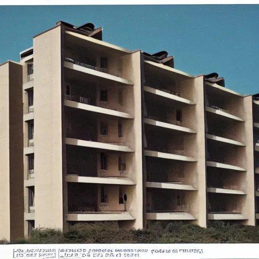 Image similar to 1 9 7 0 s groovy hotel, brutalist architecture