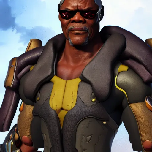 Prompt: samuel l jackson as doomfist from overwatch, 4 k, detailed