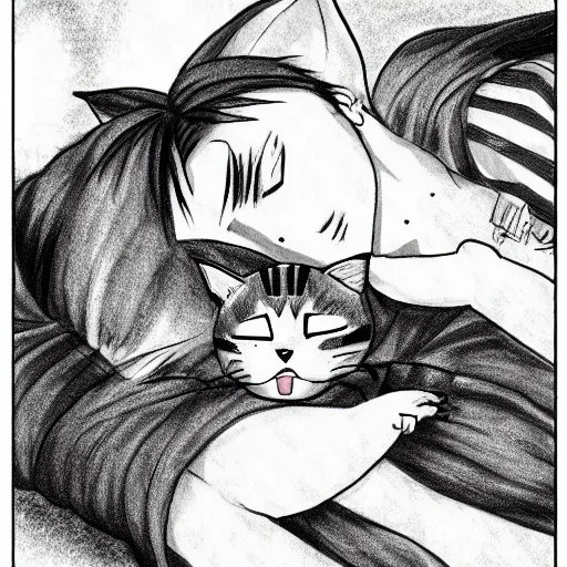 Image similar to a manga drawing of an cat sleeping