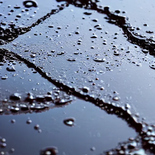 Image similar to close up of a puddle reflecting the night sky, complex, high detail