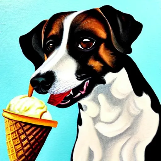 Image similar to painting of a dog eating ice cream